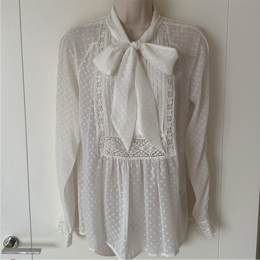 Somerset By Alice Temperley Ivory Dot Sheer Long Sleeve Kate Middleton Blouse 6 - Picture 5 of 14